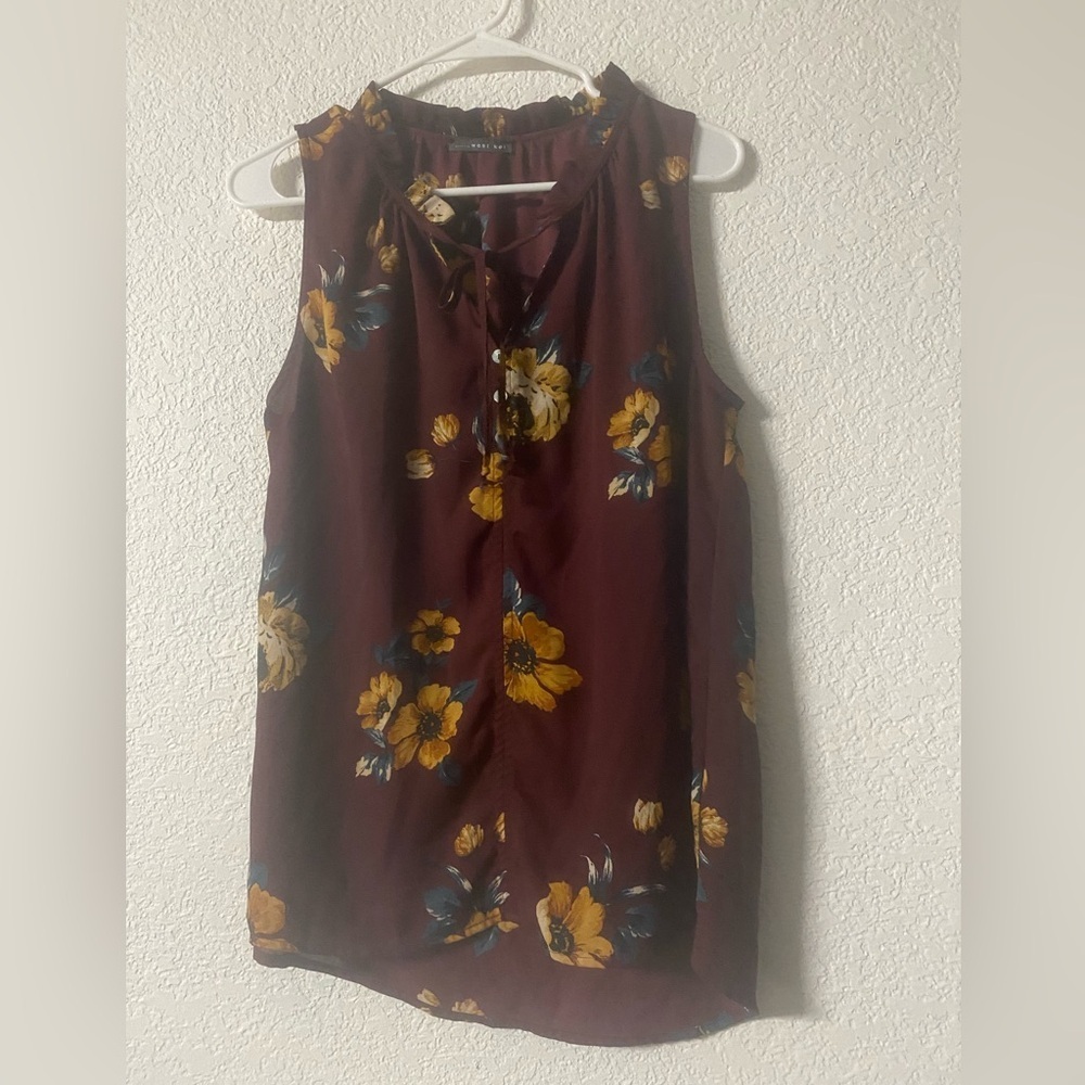 West Kei fall colors Burgundy boho Top with Floral Accents keyhole cutout